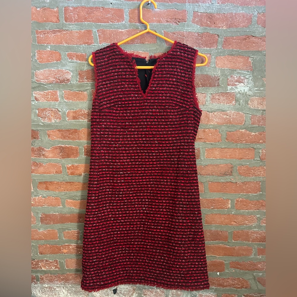 Ann Taylor Red Textured V‑Neck Midi Dress